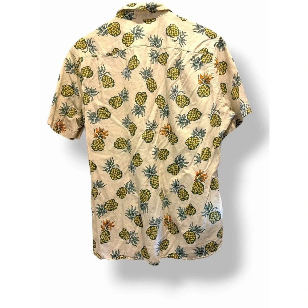 H&M LOGG Pineapple Shirt Mens Large Tropical Button Up Cotton Short Sleeve Summe - Picture 11 of 16